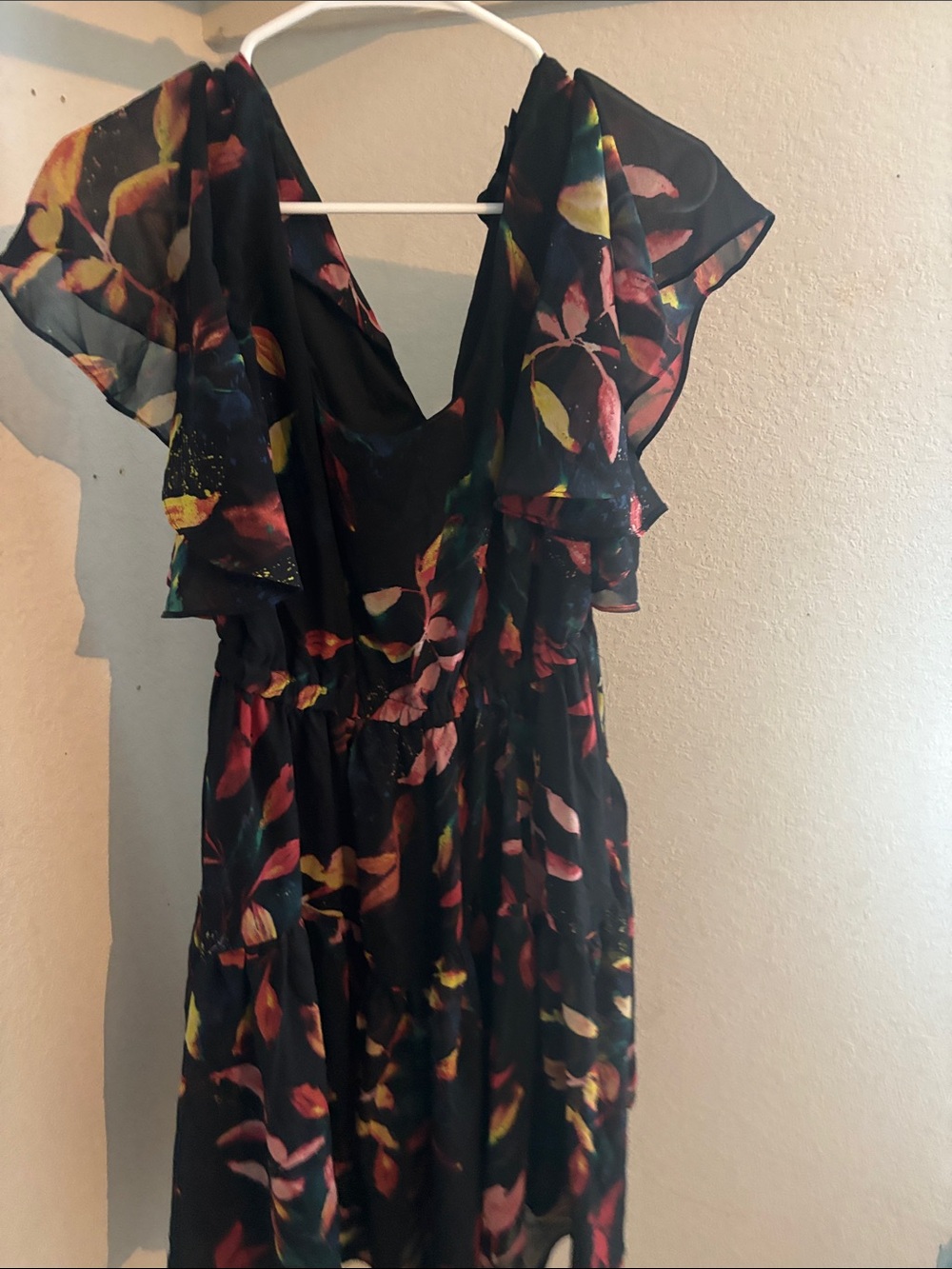 torrid Black Midi Dress with Multicolor Leaf Print
